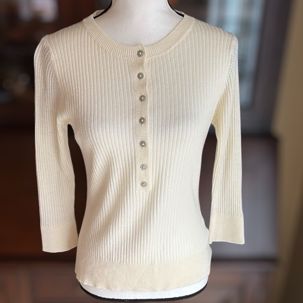 NWOT Free People Wool Blend Ribbed Button-Down Top L